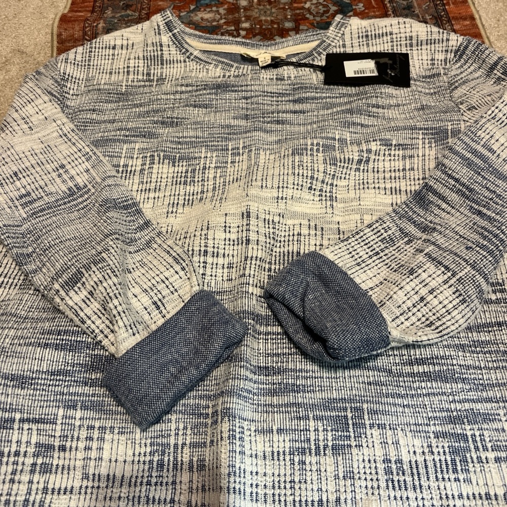 NWT Jane and Delancey Blue and White Crew Neck Sweater